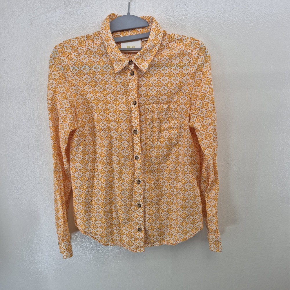 MAEVE Anthropologie Petrin Button-Down Shirt Womens 2‎ Orange & White Geometric - Picture 3 of 8